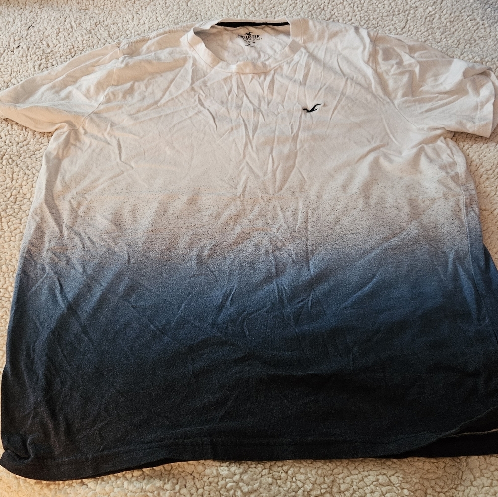 Hollister Mens White and Blue Shirt